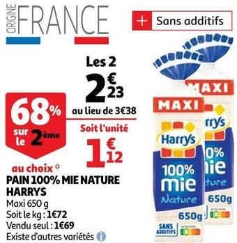 Auchan Harry's pain 100% mie nature offre