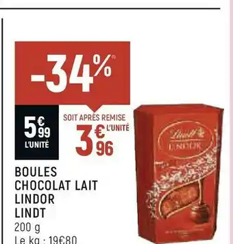 Spar Lindt boules chocolat lait lindor offre