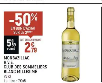 Club des sommeliers monbazillac h.v.e. blanc millésimé