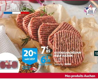 Auchan Auchan 6 steaks haches pur boeuf offre