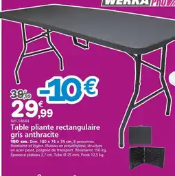 Provence Outillage WERRA PRO Table pliante rectangulaire gris anthracite offre