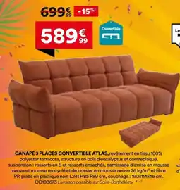BUT ATLAS CANAPÉ 3 PLACES CONVERTIBLE offre