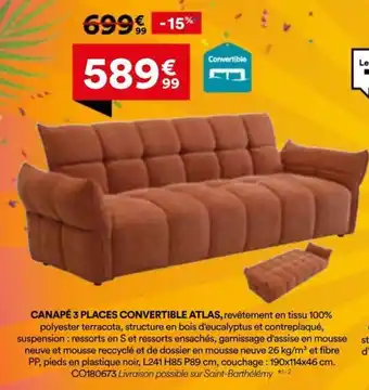 ATLAS CANAPÉ 3 PLACES CONVERTIBLE