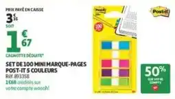 Auchan Supermarché Post-it SET DE 100 MINI MARQUE-PAGES 5 COULEURS offre