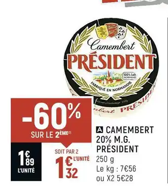Spar Président camembert 20% m.g. offre