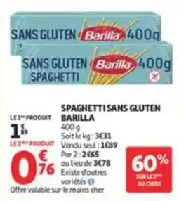Auchan Supermarché Barilla Spaghetti sans gluten offre