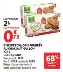 Auchan Supermarché GULLÓN Biscuits d'avoine fourrés au chocolat offre