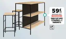 Centrakor Table ilot avec 2 étagères + 2 tabourets offre