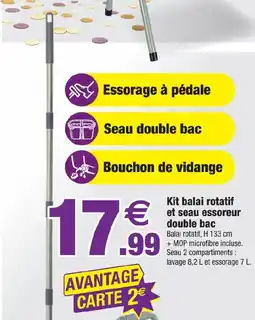Bazarland Kit balai rotatif et seau essoreur double bac offre
