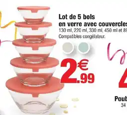 Bazarland Lot de 5 bols en verre avec couvercles offre