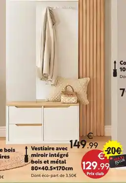 Maxi Bazar Vestiaire avec miroir intégré bois et métal offre