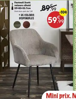Maxi Bazar Fauteuil scott velours côtelé offre