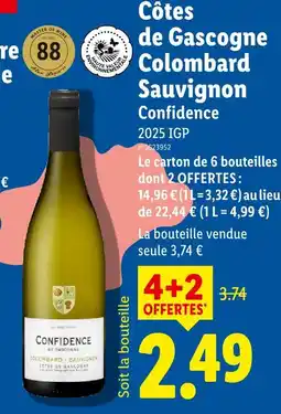 Lidl Confidence côtes de gascogne colombard sauvignon offre