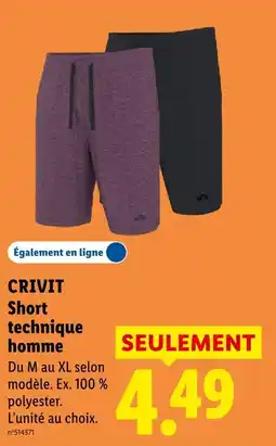 Lidl Crivit short technique homme offre