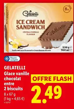 Lidl Gelatell glace vanille chocolat entre 2 biscuits offre