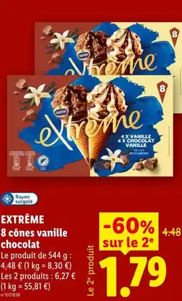 Lidl Extrême 8 cônes vanille chocolat offre