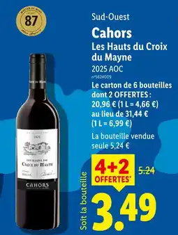 Lidl Les hauts du croix du mayne cahors 2025 aoc offre
