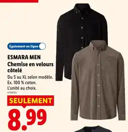 Lidl Esmara men chemise en velours côtelé noire offre