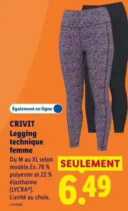 Lidl Crivit legging technique femme offre