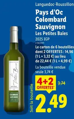 Lidl Les petites baies pays d’oc colombard sauvignon 2025 igp offre