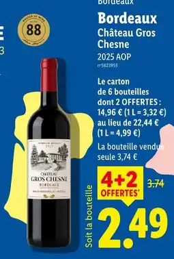 Lidl Château gros chesne bordeaux 2025 aop offre