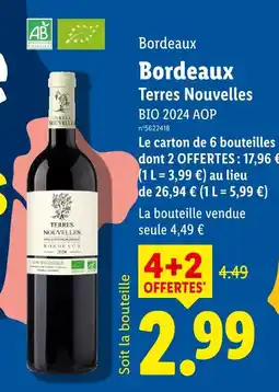 Lidl Terres nouvelles bordeaux bio 2024 aop offre