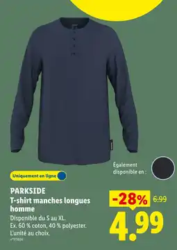 Lidl Parkside t-shirt manches longues homme offre