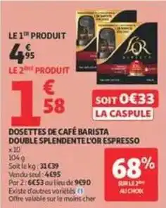 Auchan Supermarché L'or - dosettes de café barista double splendente espresso offre