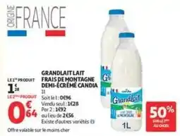 Auchan Supermarché Candia - grandlait lait frais de montagne demi-écrémé offre