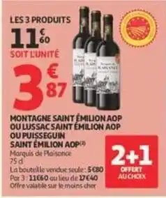 Auchan Supermarché U - montagne saint émilion aop ou lusac saint émilion aop ou puisseguin saint émilion aop offre