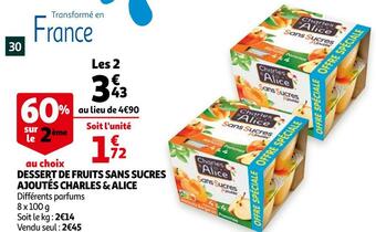 Auchan Charles & alice dessert de fruits sans sucres ajoutés offre