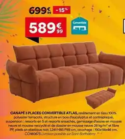 BUT Canapé 3 places convertible atlas offre