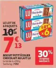 Auchan Supermarché Lu - biscuit petit écolier chocolat au lait offre