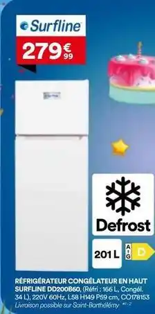 BUT Surfline - refrigerateur congelateur en haut dd20ebo offre