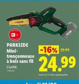 Lidl Parkside - mini- tronçonneuse a bois sans fil offre