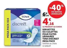 Hyper U Tena - serviettes ou culottes pour fuites urinaires discreet mega pack offre