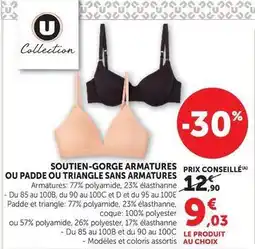 Hyper U U collection - soutien-gorge armatures ou padde ou triangle sans armatures offre