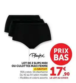Hyper U Playtex - lot de 2 slips midi ou culottes maxi femme offre