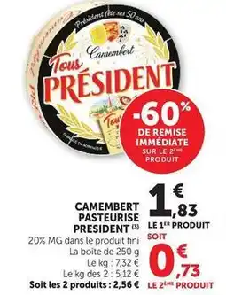 Super U Président - camembert pasteurise offre