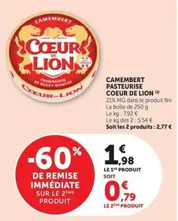 Bi1 Coeur de lion - camembert pasteurise offre