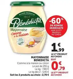 Bi1 Bénédicta - mayonnaise au choix offre