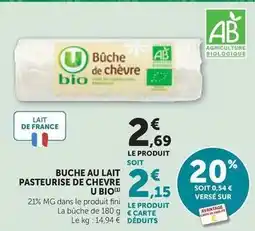 Bi1 U - buche au lait pasteurise de chevre bio offre