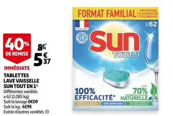 Auchan Sun tablettes lave vaisselle tout en 1* offre