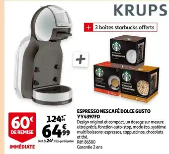 Auchan Krups espresso nescafé dolce gusto yy4397fd offre