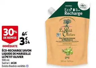 Auchan Le petit olivier éco-recharge savon liquide de marseille offre