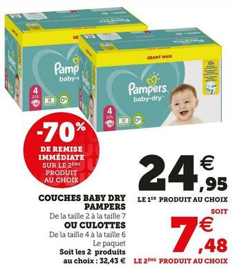 Super U Pampers couches baby dry offre