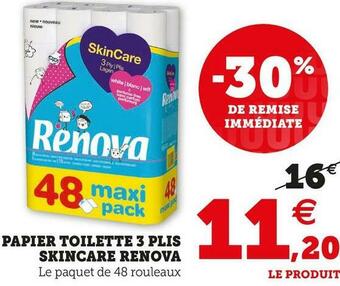 Super U Renova papier toilette 3 plis skincare offre