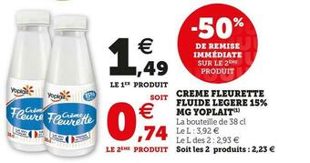 Super U Yoplait creme fleurette fluide legere 15% mg offre