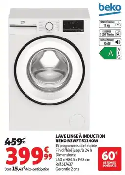 Auchan Beko Lave Linge à Induction offre