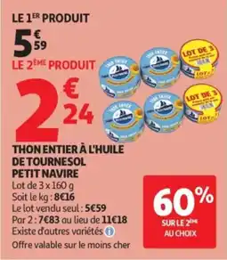 Auchan Petit Navire Thon entier à l'huile de tournesol offre